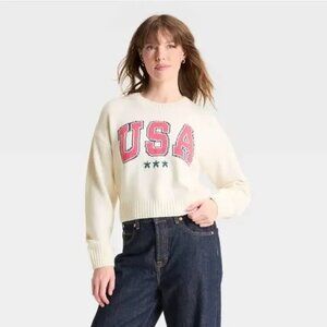 NEW Women's Grayson Threads USA Graphic Sweater White Medium